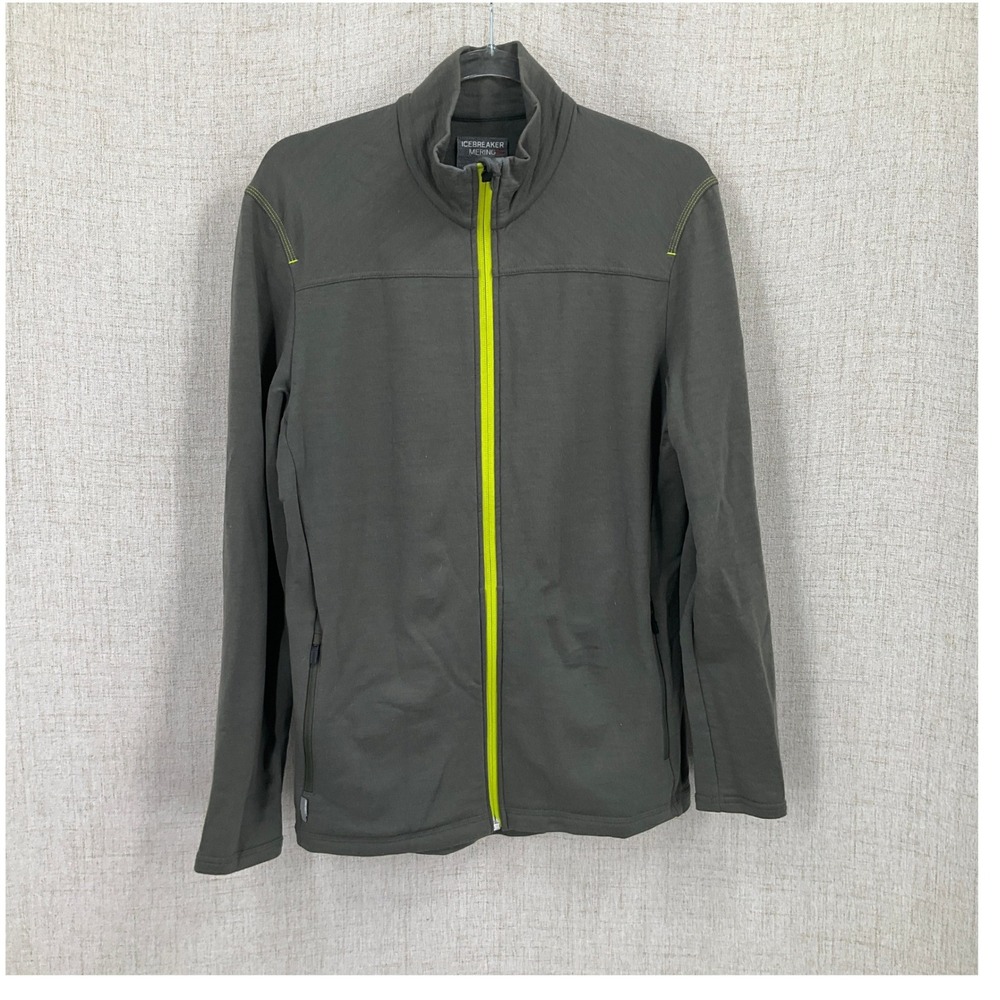 Icebreaker Full Zip Jacket Mens M Green Wool Athletic Outdoor Hiking Layering